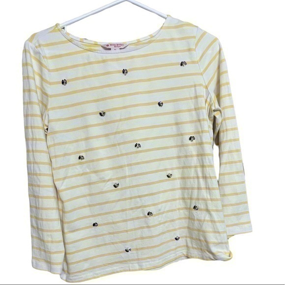Brooks Brothers Crystal-Embellished Striped Three-Quarter-Sleeve T-Shirt Size M - Picture 1 of 5